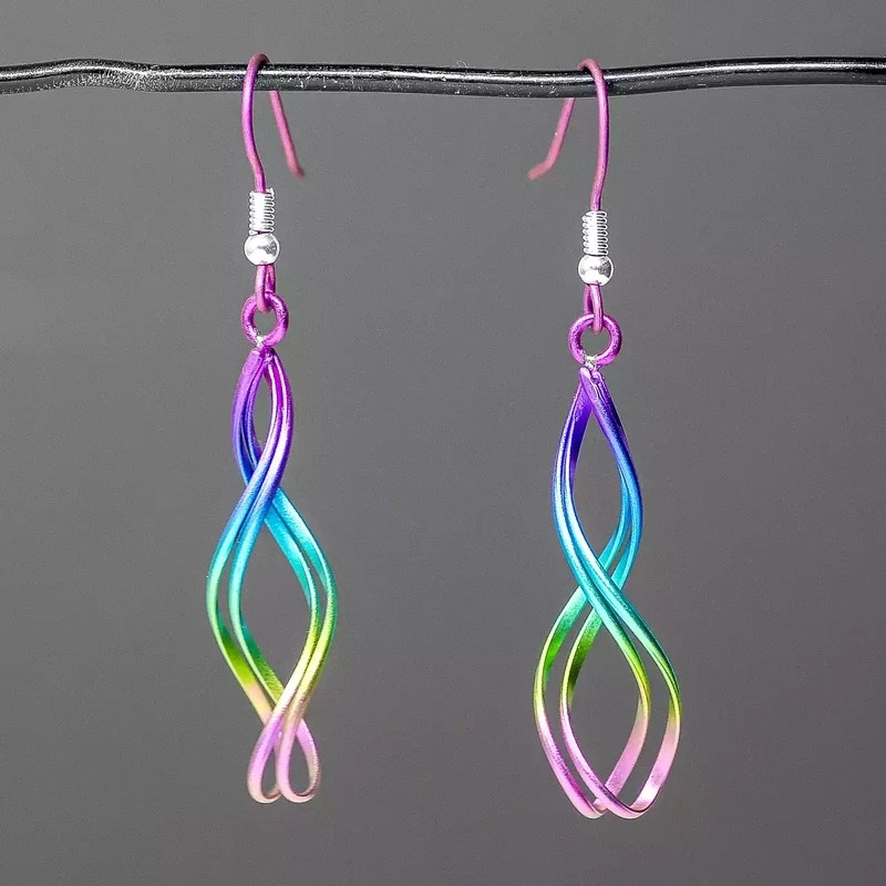 Titanium Double Teardrop Ribbon Drop Earrings - Rainbow by Prism