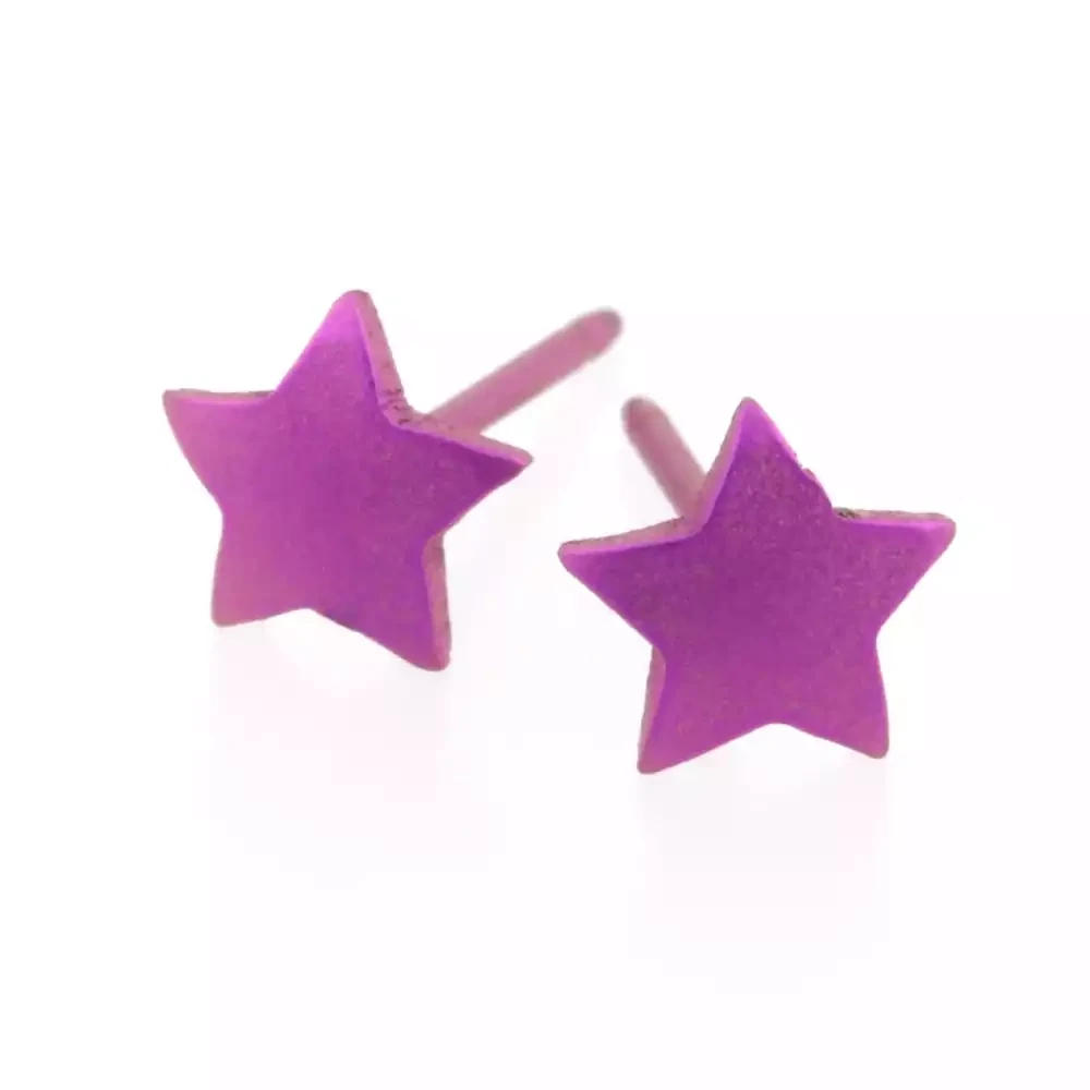 Titanium Star Studs - Small - Pink by Prism Design