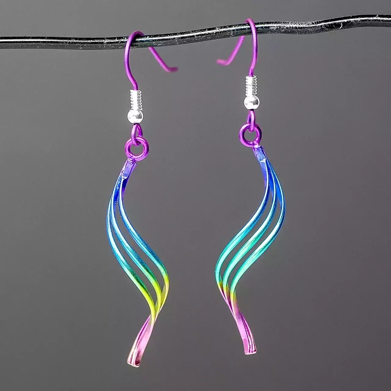 Titanium Triple Ribbon Drop Earrings - Rainbow by Prism Design