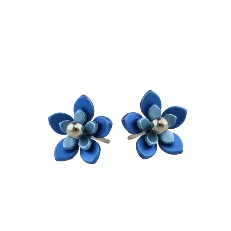 Titanium Double Layer Flower Studs - Blue by Prism Design