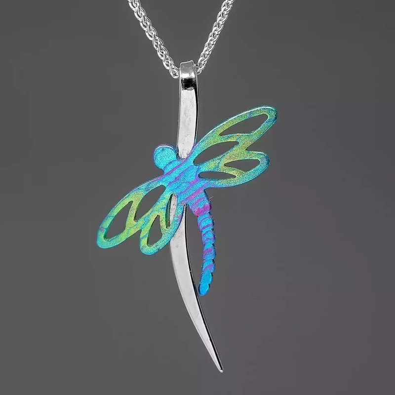 Titanium Dragonfly Pendant - Large With Stem by Prism Design