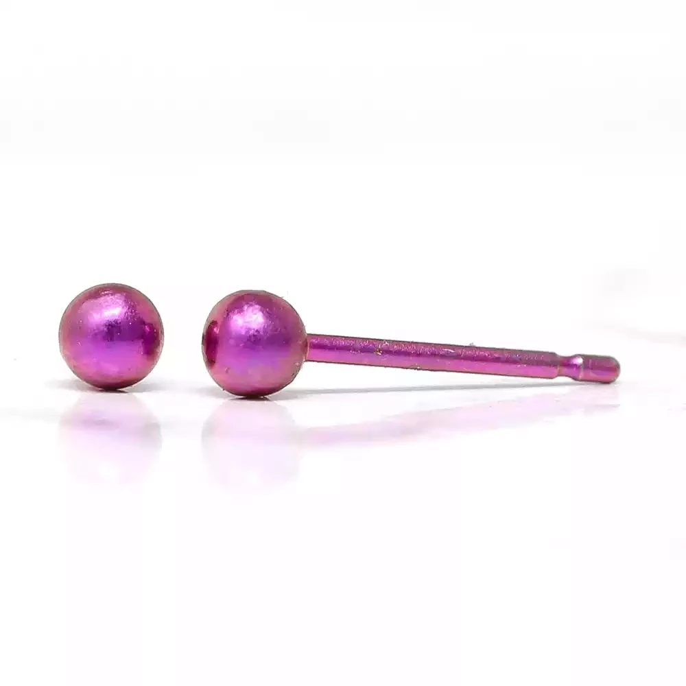 Titanium Round Bead Studs - Small - Pink by Prism Design