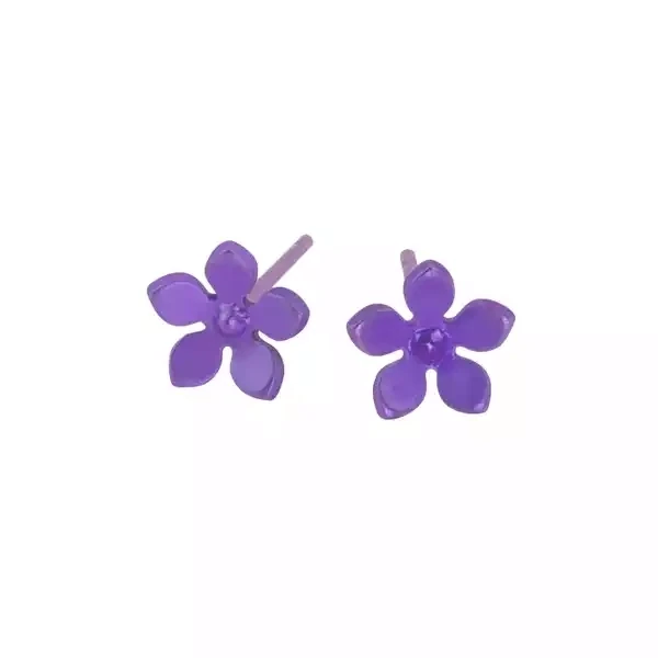 Titanium Single Layer Flower Studs - Purple by Prism Design