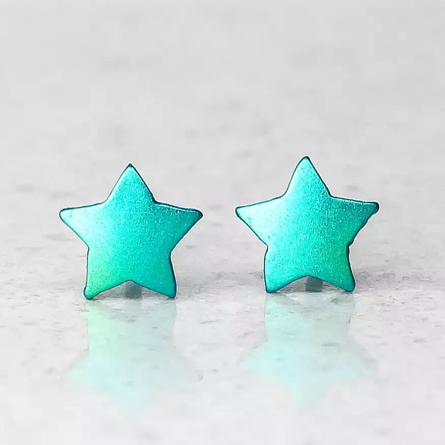 Titanium Star Studs - Small - Kingfisher by Prism Design