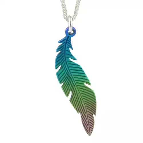 Titanium Feather Pendant - Small - Green by Prism Design