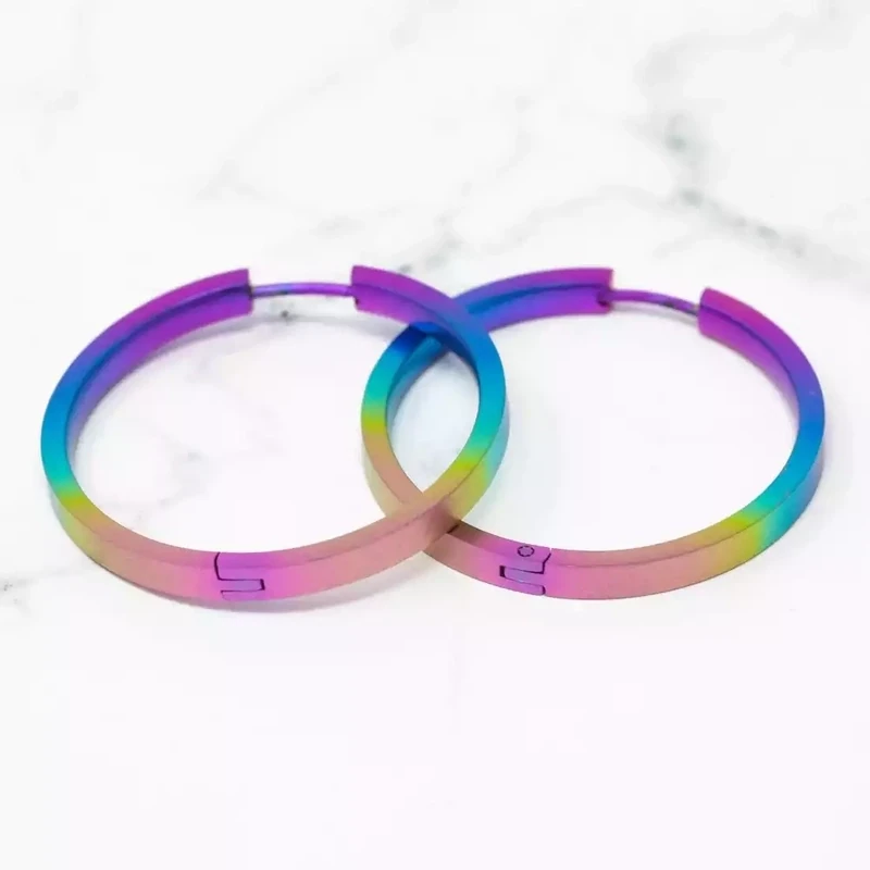 Titanium Full Hoop Earrings - Large - Rainbow by Prism Designs