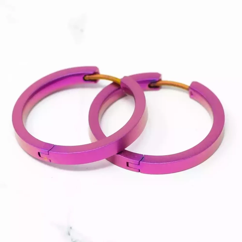 Titanium Full Hoop Earrings - Medium - Pink by Prism Designs