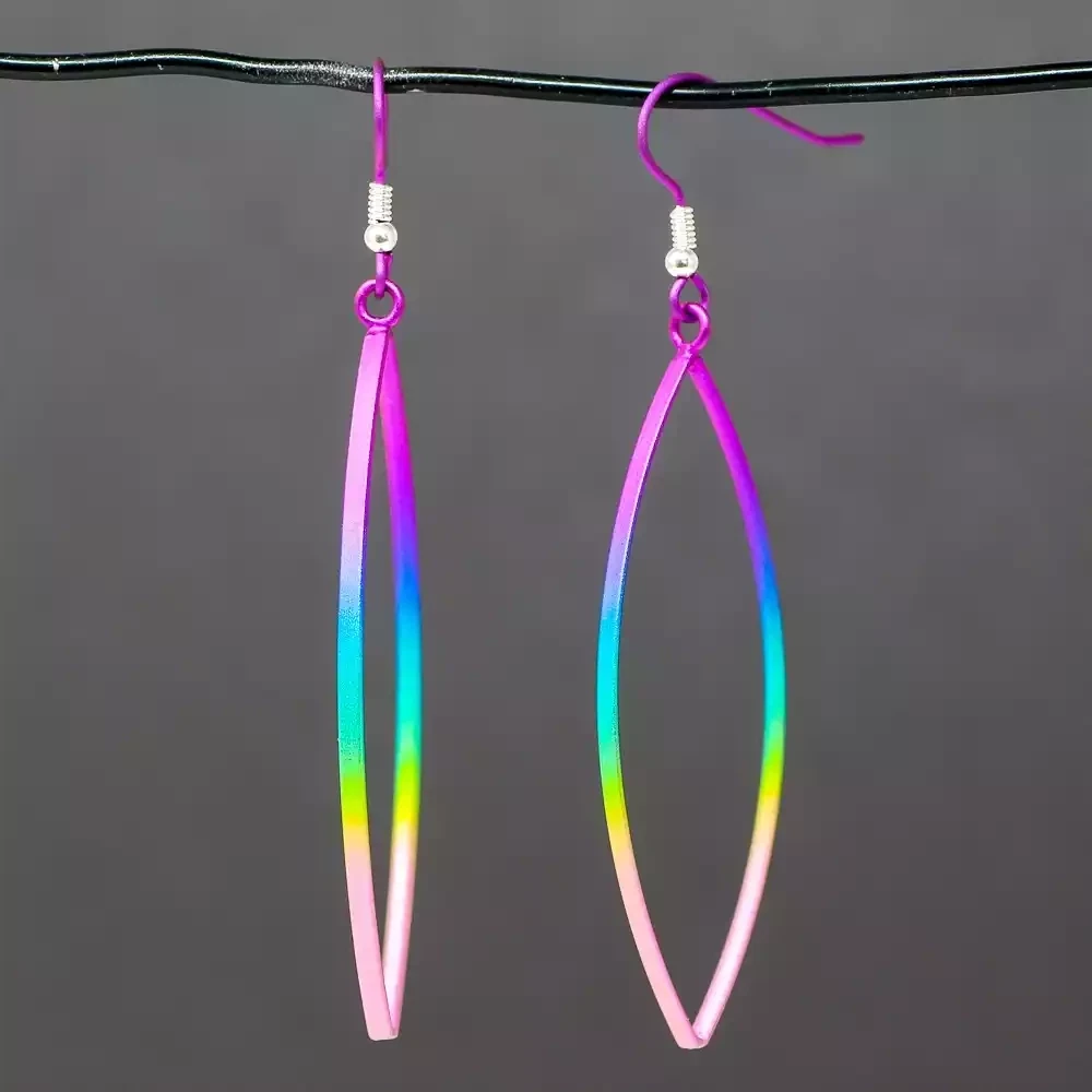 Titanium Pointed Oval Drop Earrings - Rainbow by Prism Designs