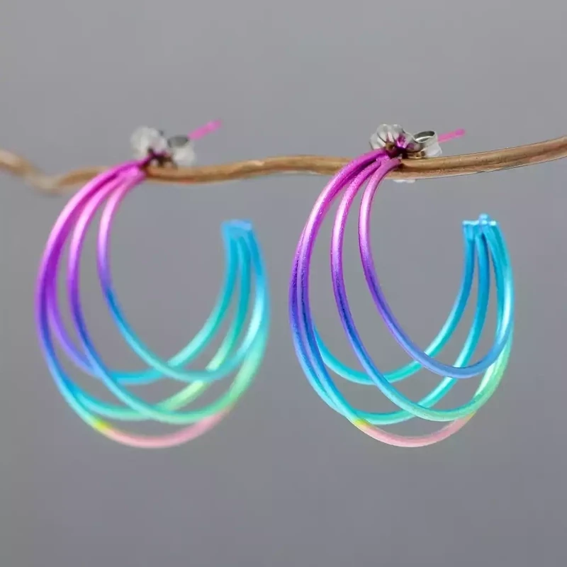 Titanium Wire Hoop Earrings - Large - Rainbow by Prism Designs