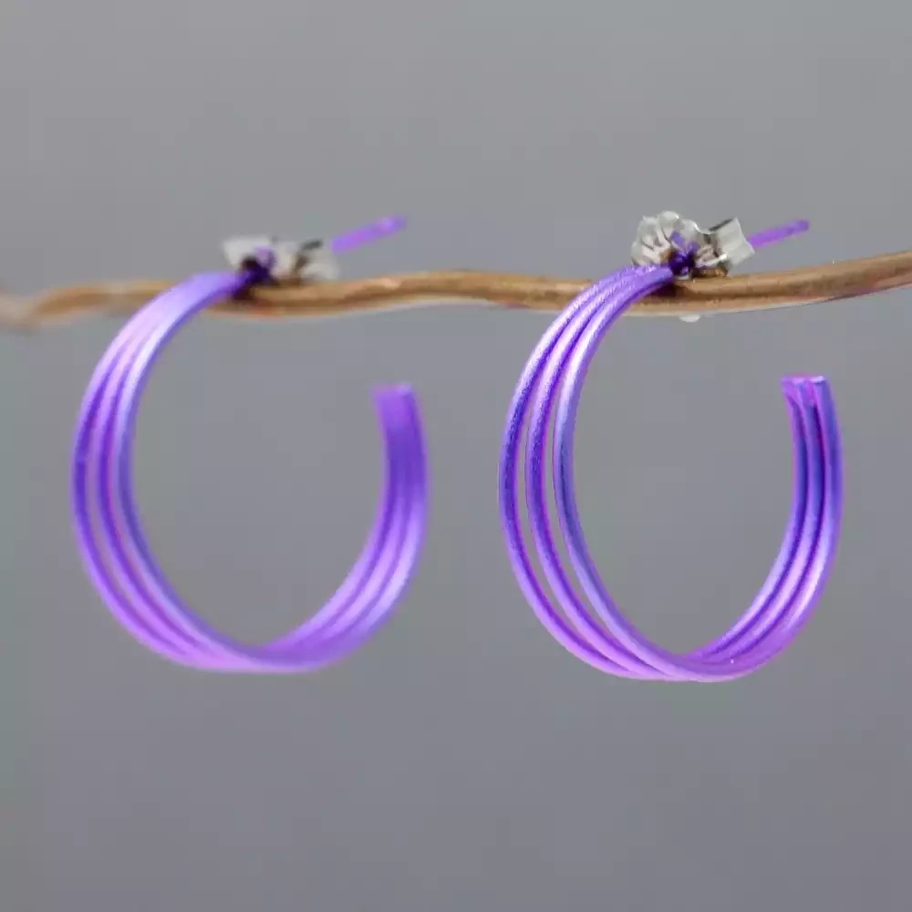 Titanium Wire Hoop Earrings - Medium - Purple by Prism Designs