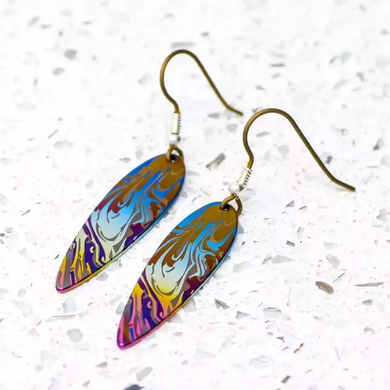 Titanium Slim Oil on Water Drop Earrings - Sunset by Prism Design