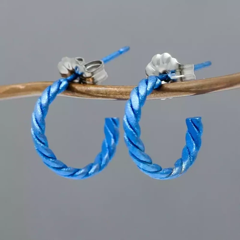 Titanium Twisted Hoop Earrings - Small - Dark Blue by Prism Designs