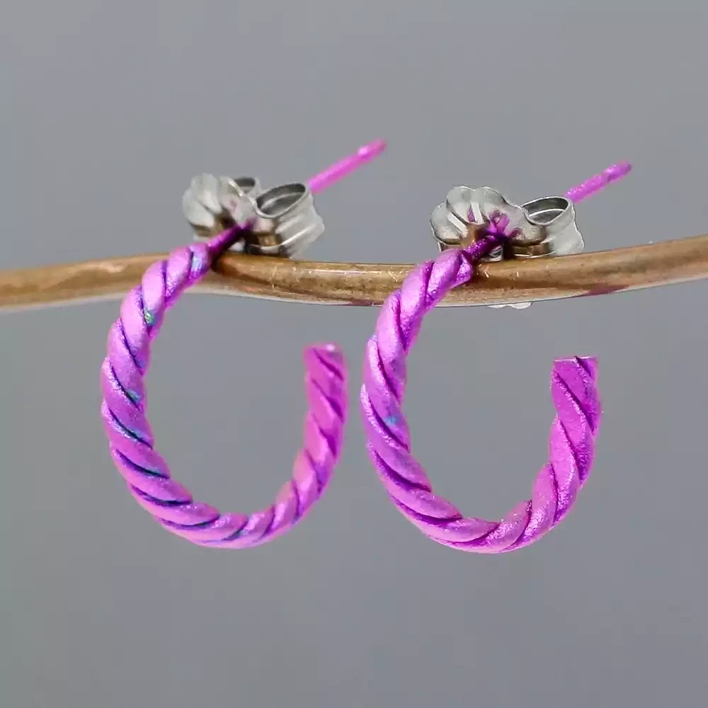 Titanium Twisted Hoop Earrings - Small - Pink by Prism Designs