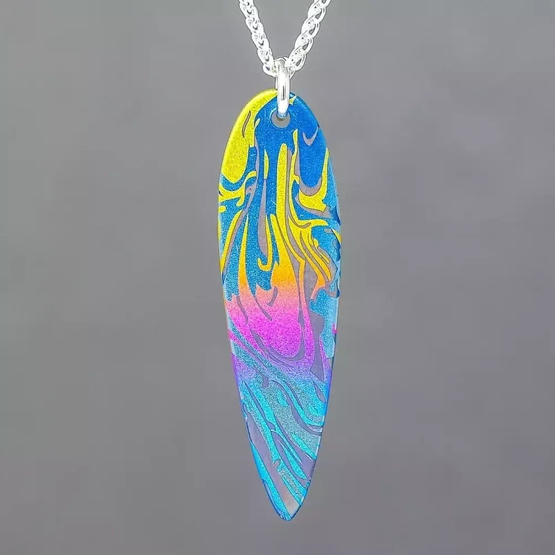 Titanium Slim Oil on Water Pendant - Sunrise by Prism Design