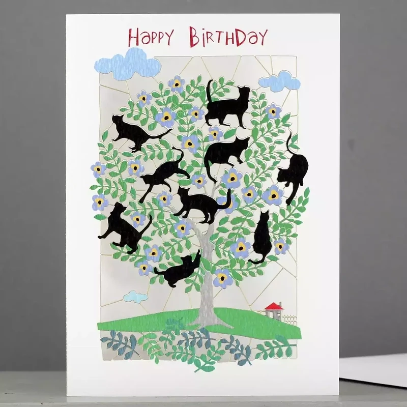 Tree Full of Cats Laser-cut Birthday Card