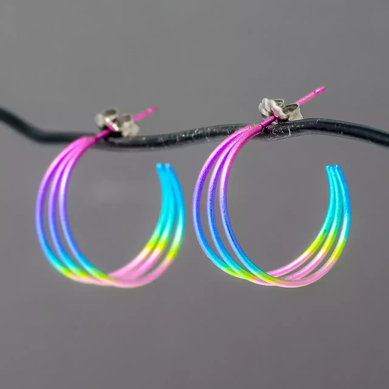Titanium Wire Hoop Earrings - Medium - Rainbow by Prism Designs
