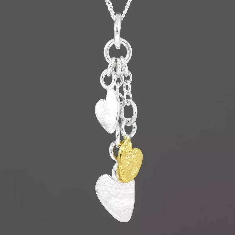 Triple Heart Silver and Gold Plate Necklace by Fi Mehra