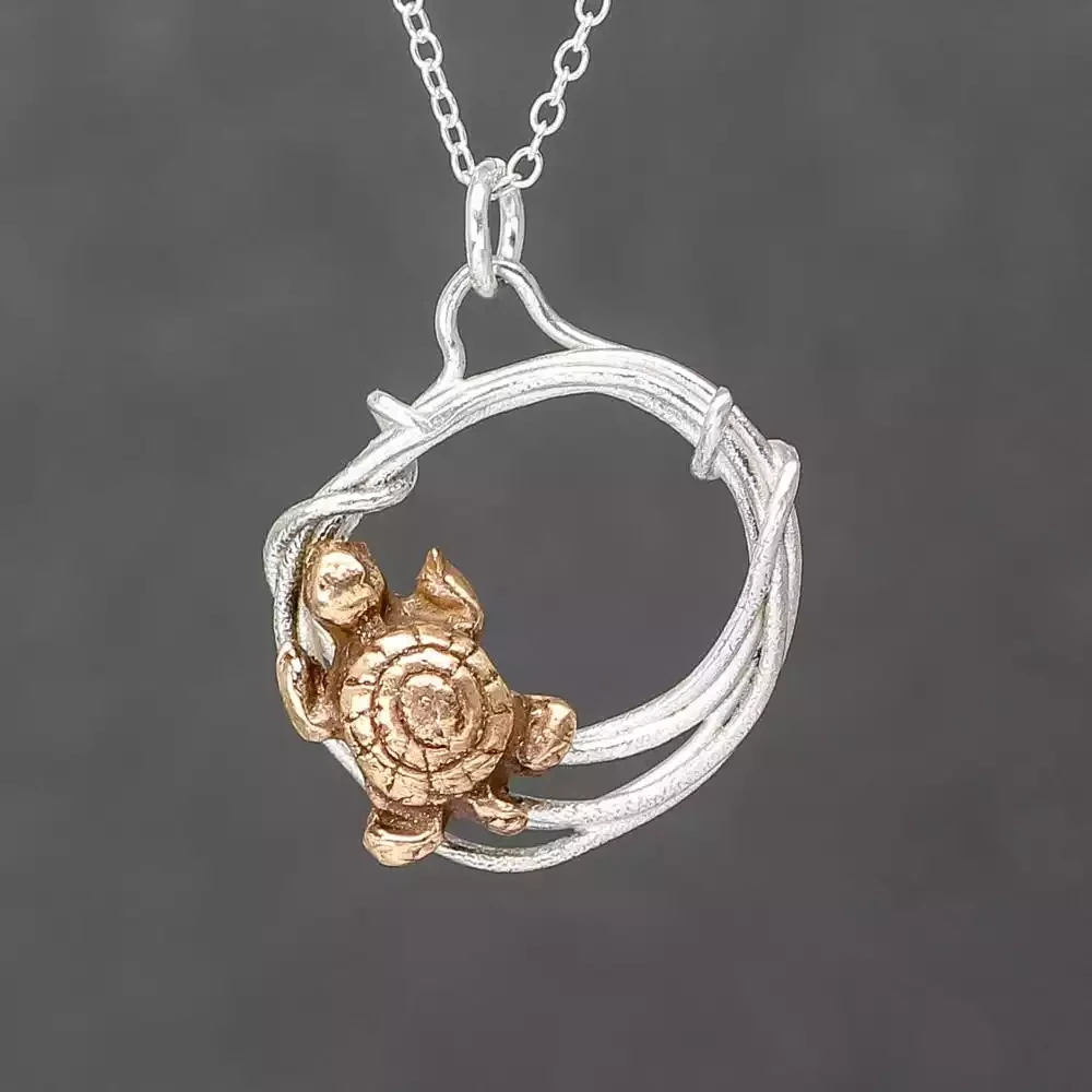 Turtle Silver and Bronze Small Pendant by Xuella Arnold