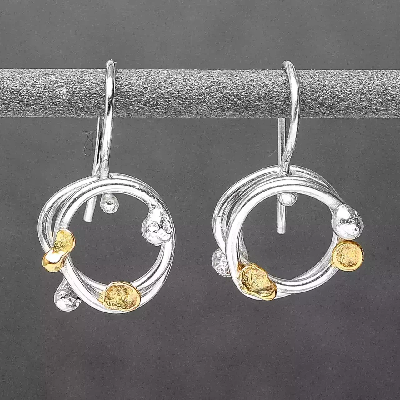 Twiggy Silver Drop Earrings with 9ct Gold Details by Fiona Mackay