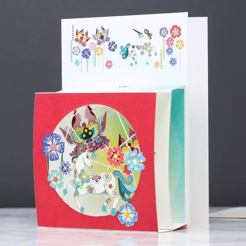 Unicorn and Flowers - Magic Box Pop Out Card by Ge Feng