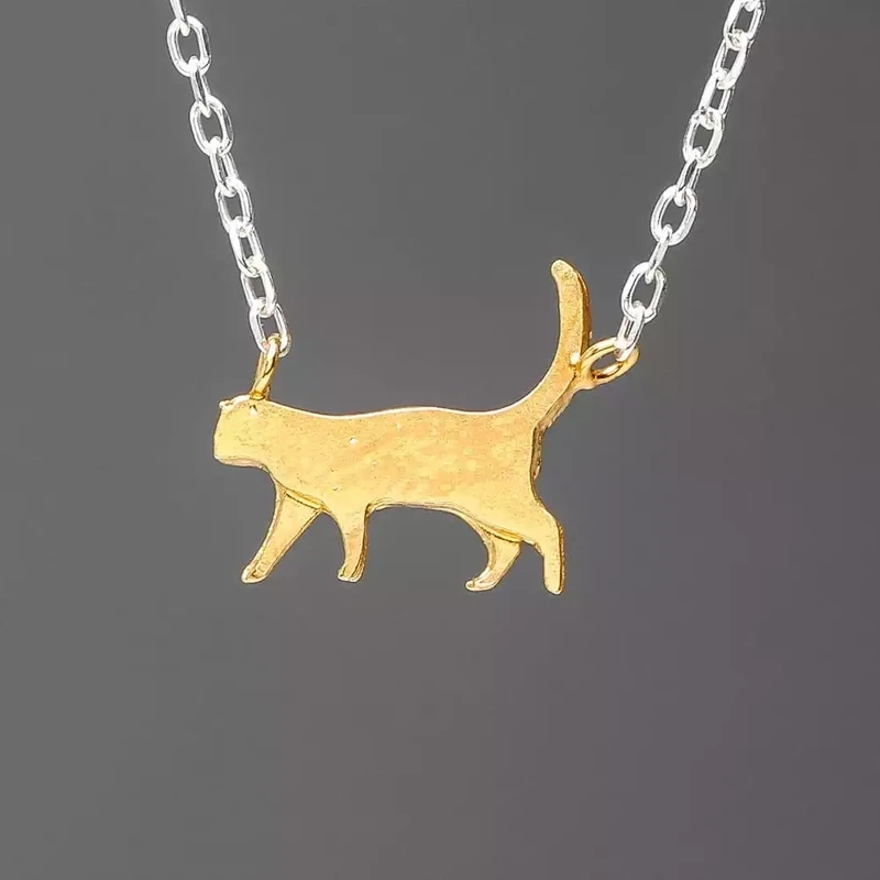 Walking Cat Gold Plated Silver Pendant by Amanda Coleman