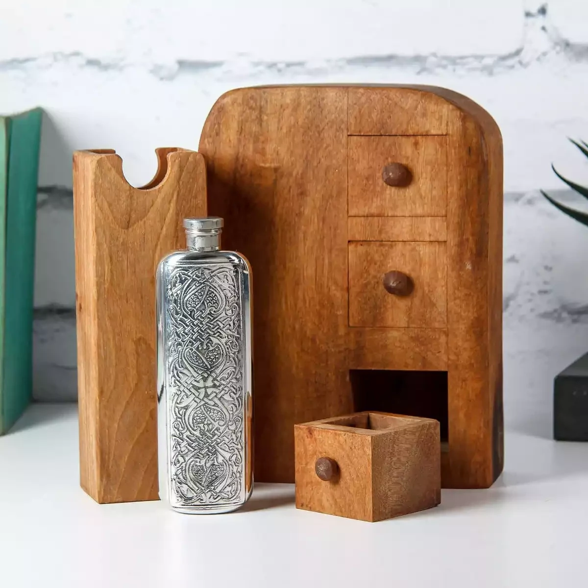 Walnut Three-Drawer Box with Secret Hip Flask by Dave McKeen