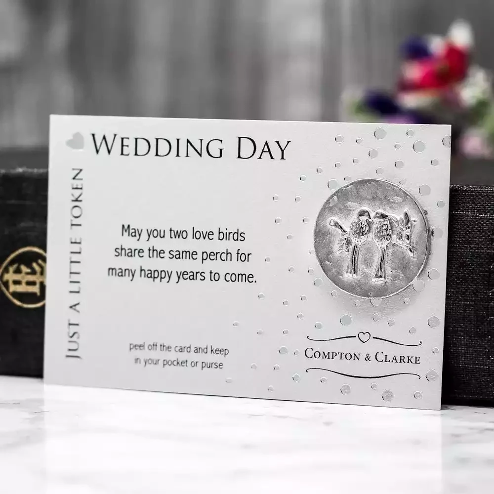 Wedding Day Pewter Charm on Card by Compton and Clarke