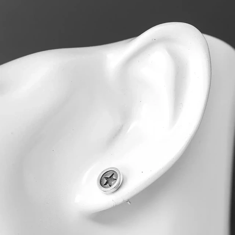 Wee Buttons Stars Oxidised Silver Stud Earrings by Linda Macdonald