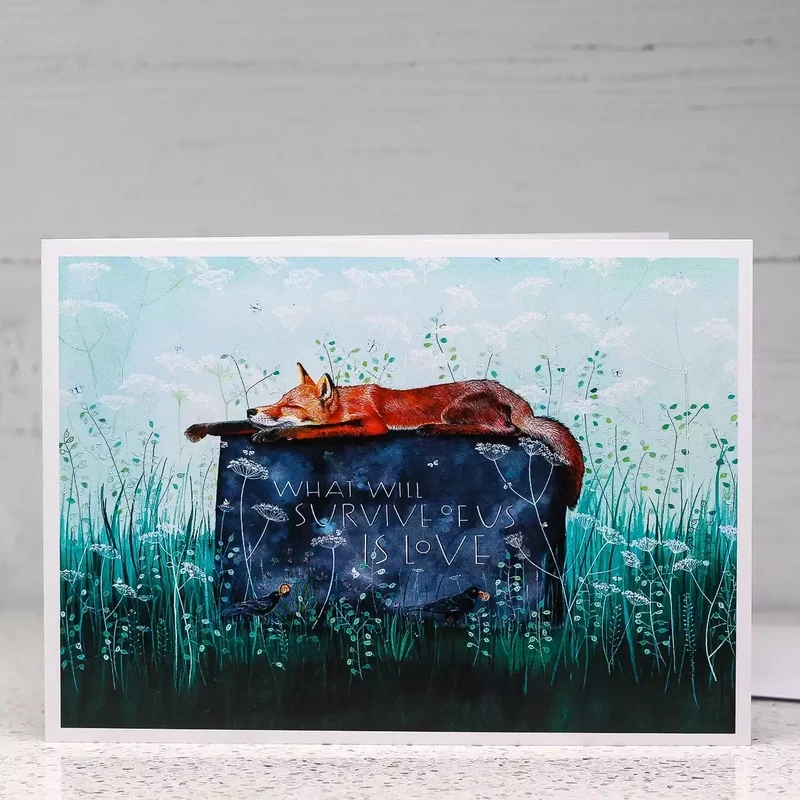 What Will Survive of Us is Love Sleeping Fox Card by Sam Cannon