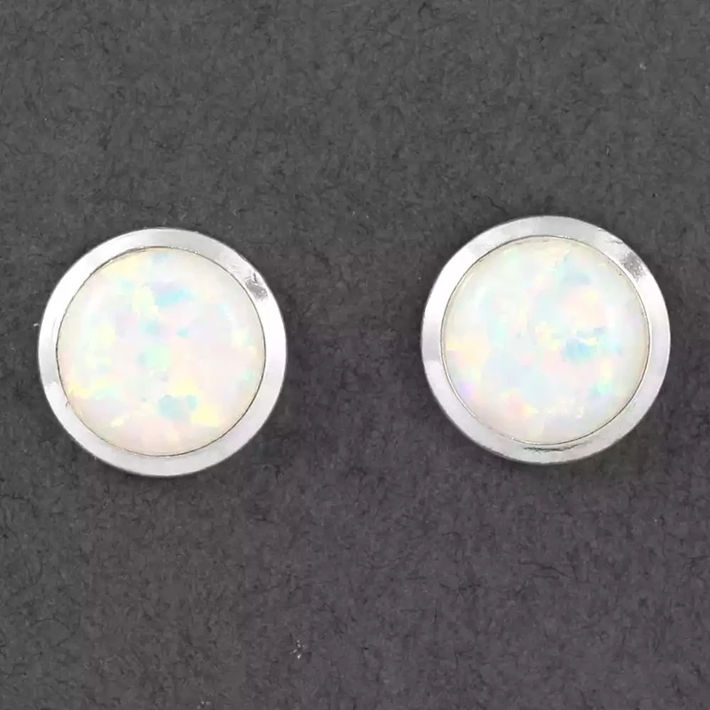 White Opalite and Silver Round Studs - 8mm by Lavan