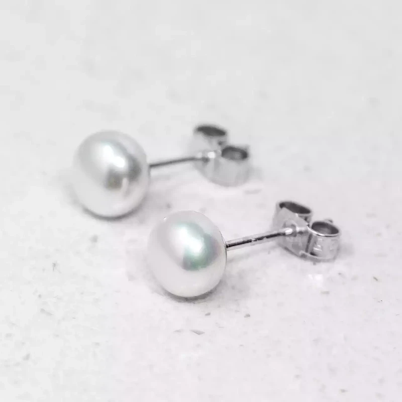 White Pearl Stud Earrings - Medium by Fi Mehra