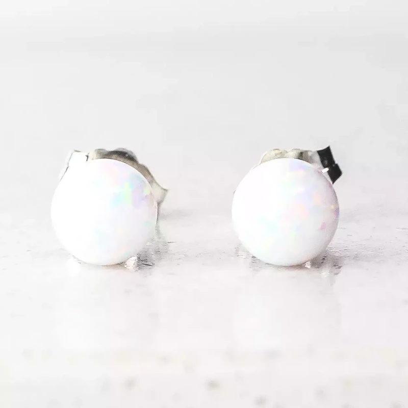 White Opalite Ball Stud Earrings - 6mm by Lavan