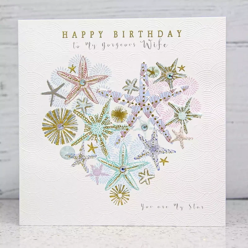 Wife Heart Starfish Birthday Card by Sarah Curedale