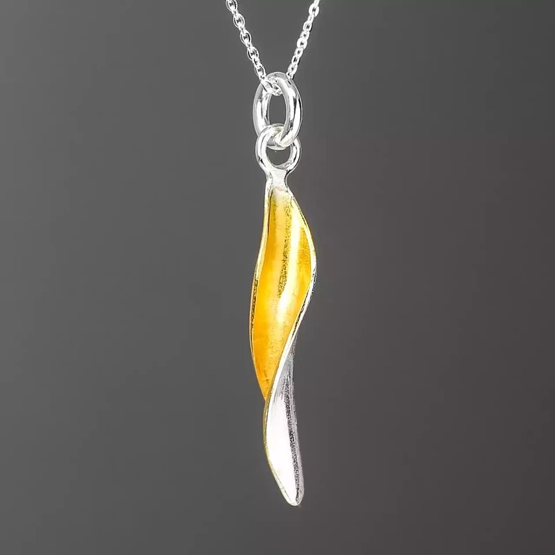 Willow Leaf Gold Plated Silver Pendant by Fi Mehra