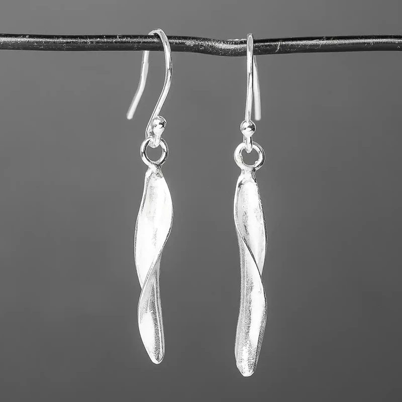 Willow Leaf Silver Drop Earrings by Fi Mehra