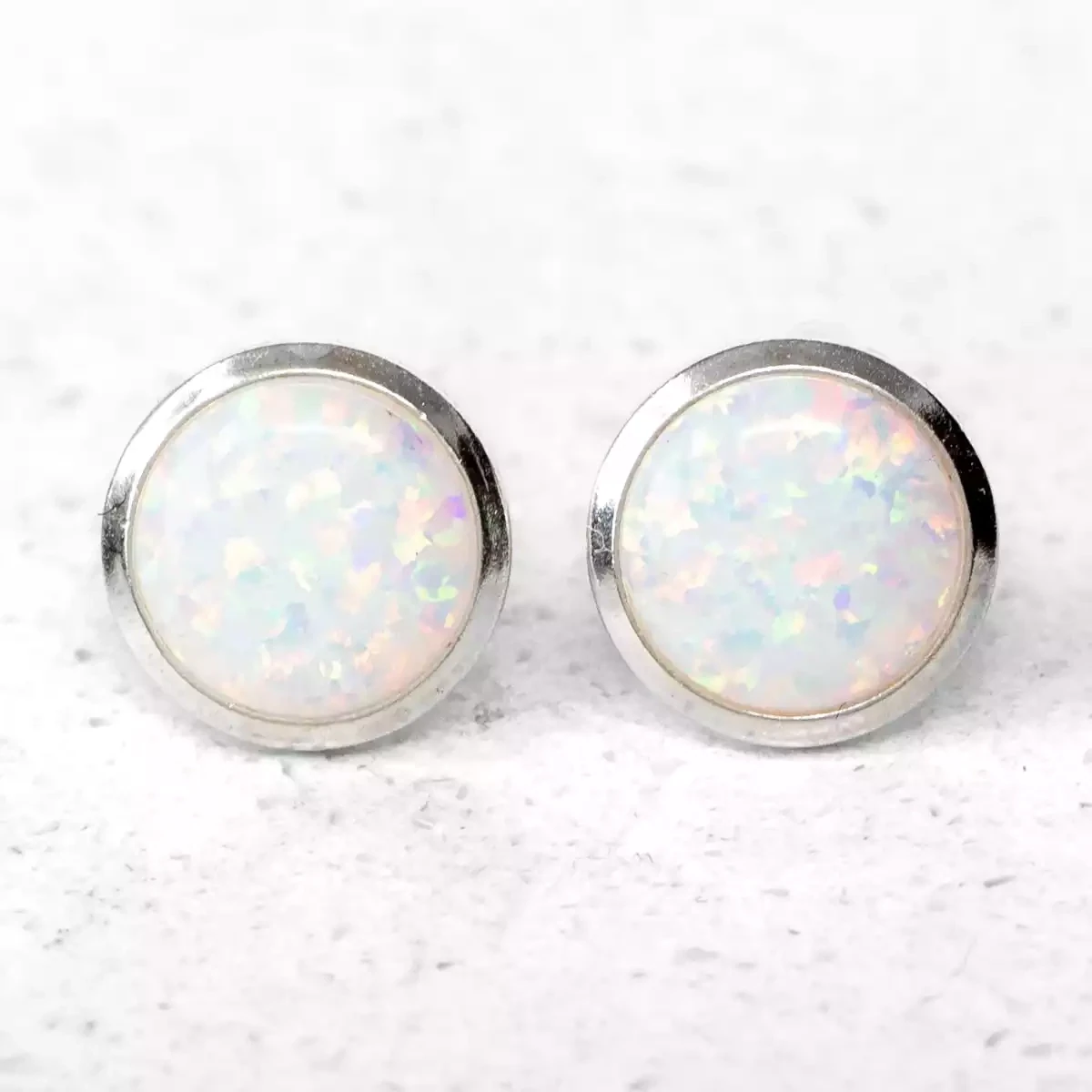 White Opalite and Silver Round Studs - 10mm by Lavan