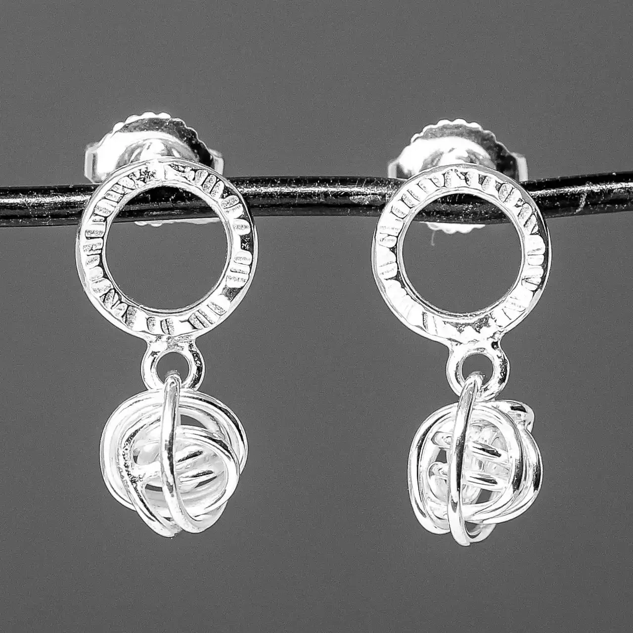 Wire Balls Silver Round Ring Earrings by Tara Kirkpatrick