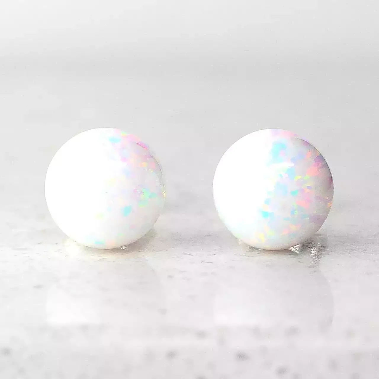 White Opalite Ball Stud Earrings - 8mm by Lavan