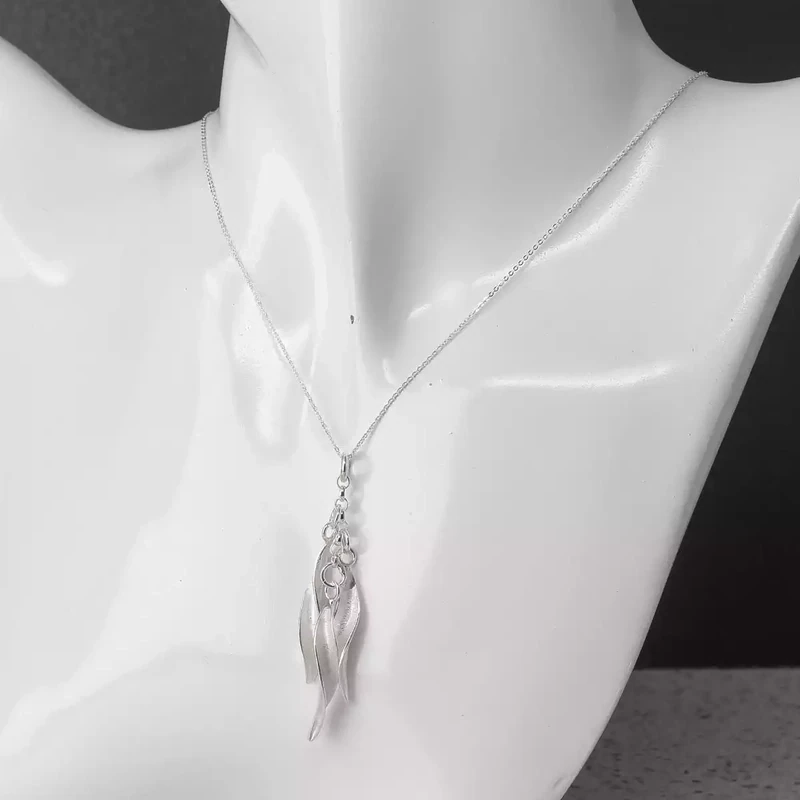 Willow Triple Leaves Silver Pendant by Fi Mehra
