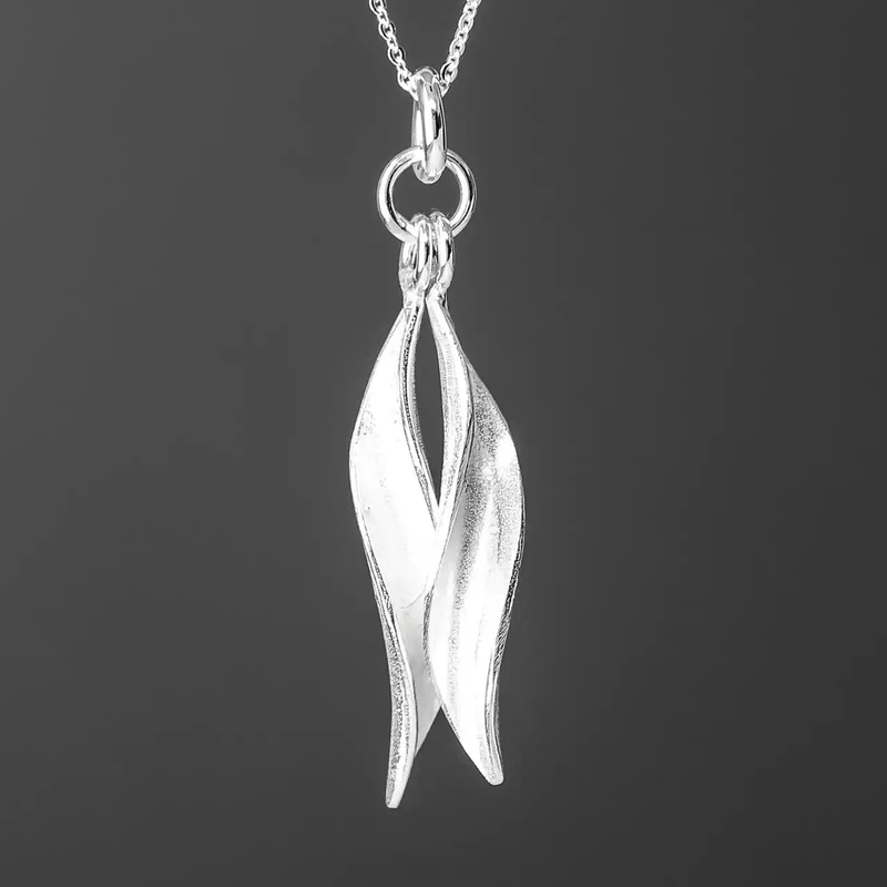 Willow Double Leaves Silver Pendant by Fi Mehra