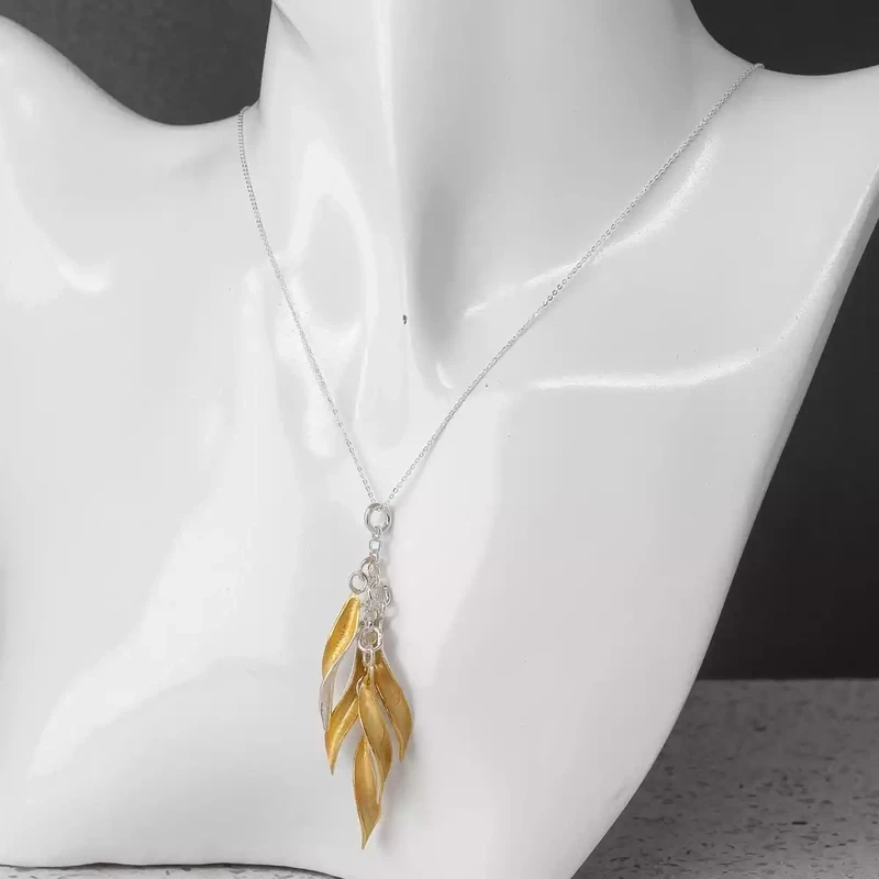 Willow Five Leaves Gold Plated Silver Pendant by Fi Mehra