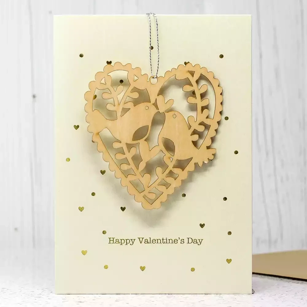 Wooden Heart With Birds Valentines Card by Alljoy