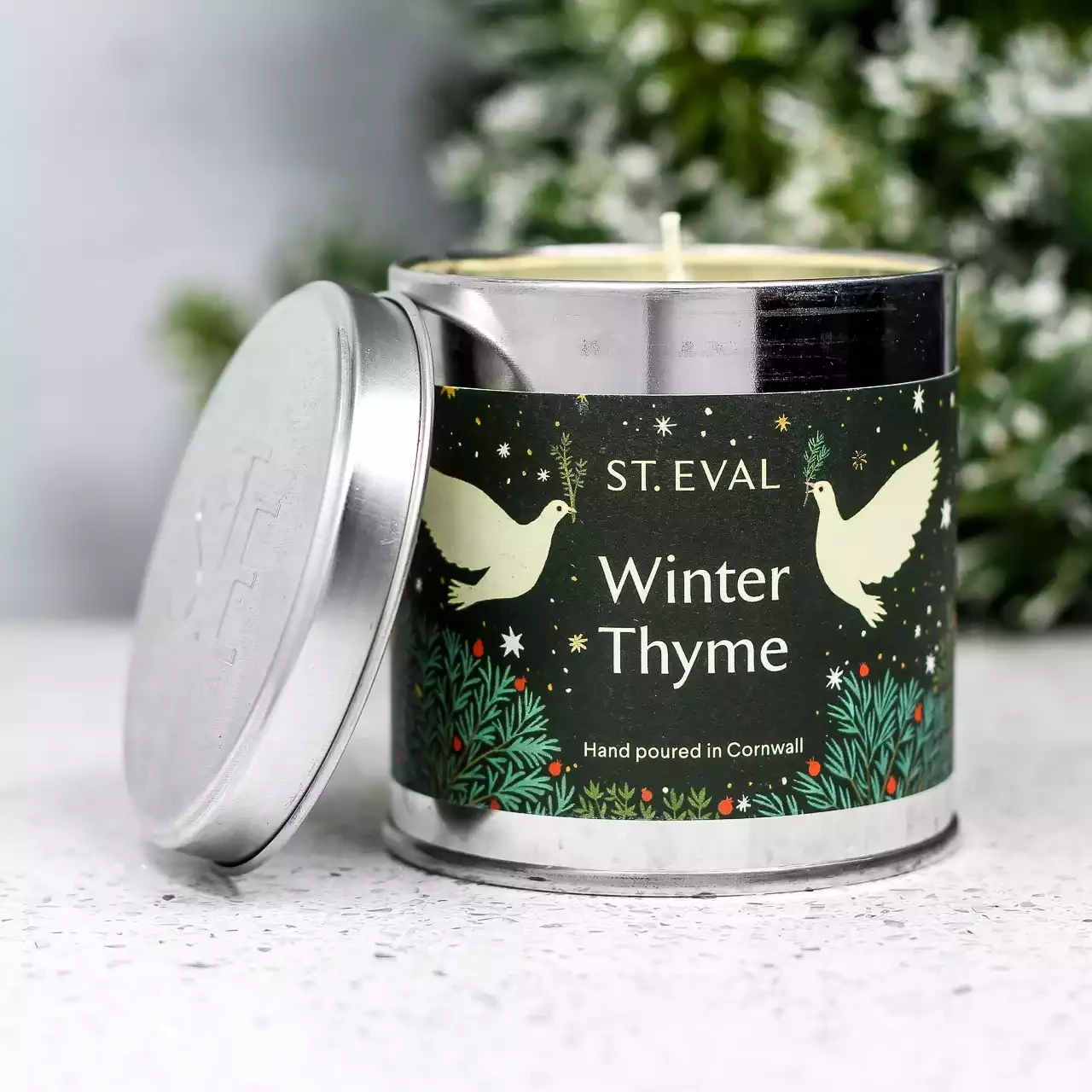 Winter Thyme Scented Tin Candle - Festive Label by St Eval