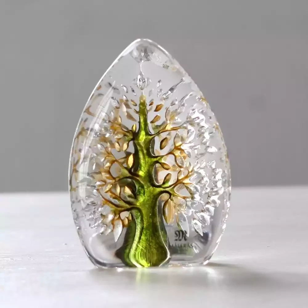 Yggdrasil Tree Green Glass Sculpture - Miniature by Mats Jonasson