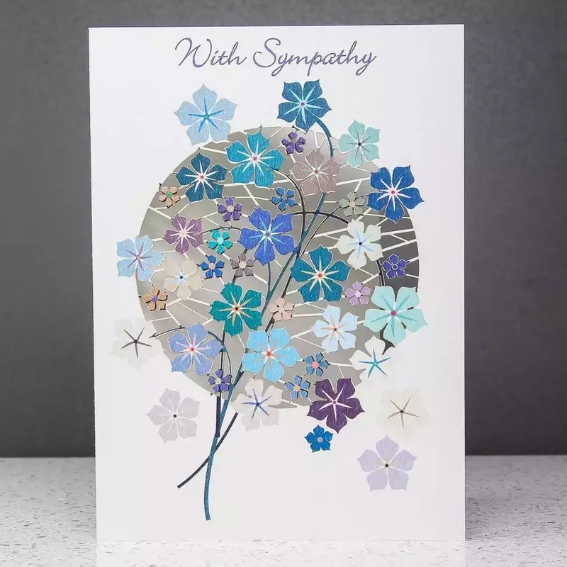 With Sympathy Blue Flowers Laser Cut Card by Ge Feng