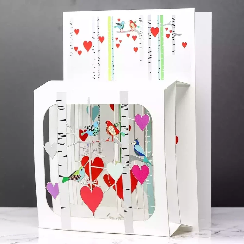 Woodland Birds & Hearts - Magic Box Pop Out Card by Ge Feng