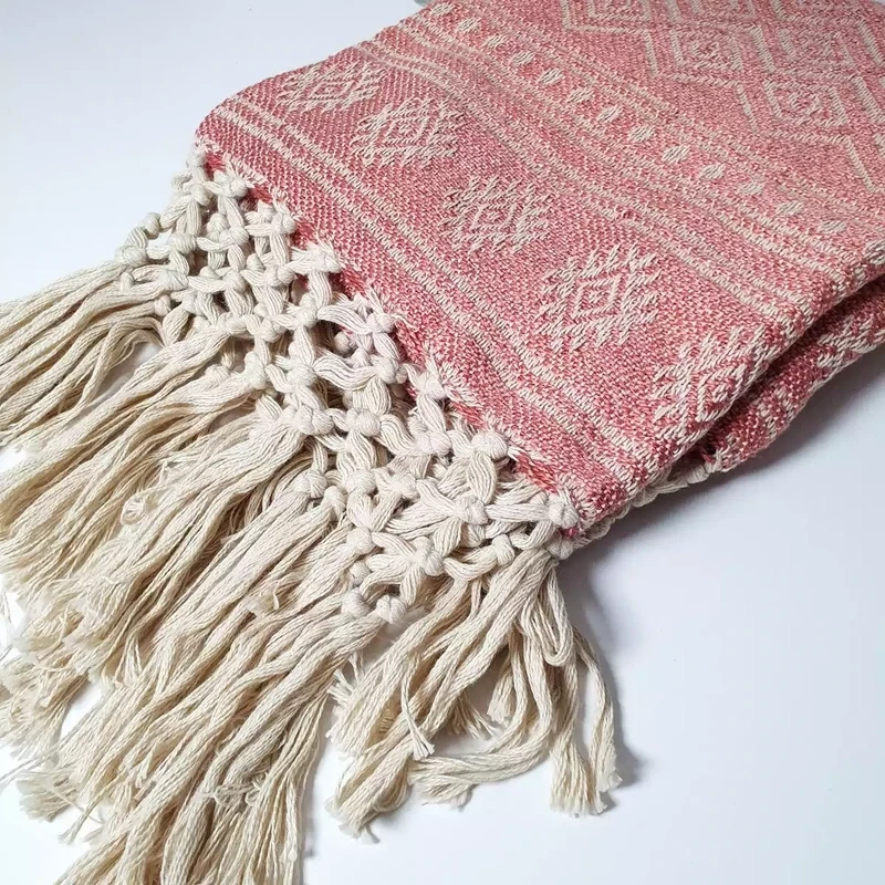 Zahira Handloom Recycled Throw with Hand Knotted Fringe - Rose - 125x150cm by Namaste
