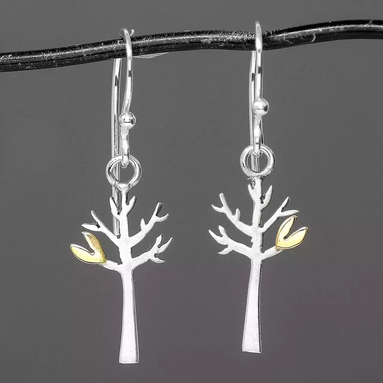 Woodlands Tree Silver and Gold Drop Earrings by Linda Macdonald