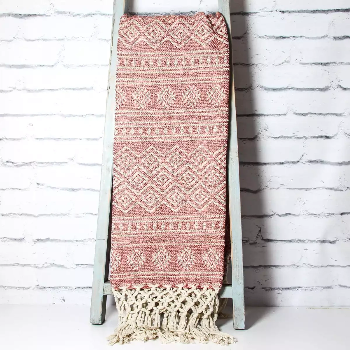 Zahira Handloom Recycled Throw with Hand Knotted Fringe - Rose - 125x150cm by Namaste