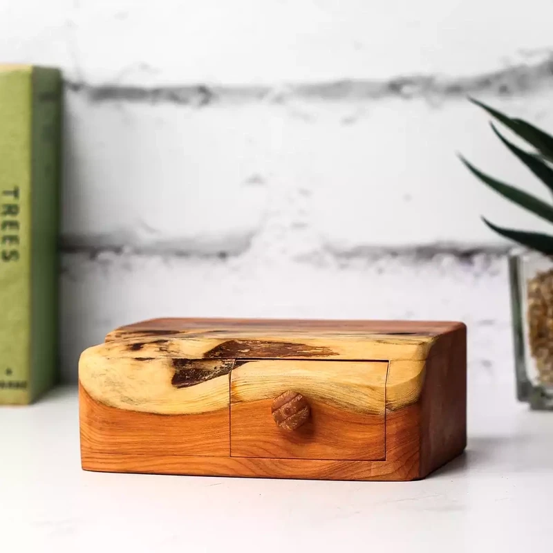 Yew One Drawer Secret Wooden Box by Dave McKeen